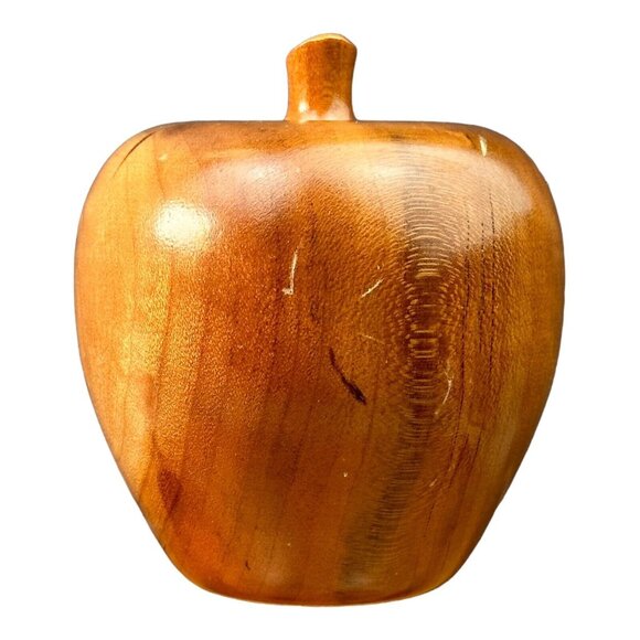 Hand Turned Solid Wooden Apple Vintage Smoky Mountain Craft Community Near Mint - Picture 3 of 8